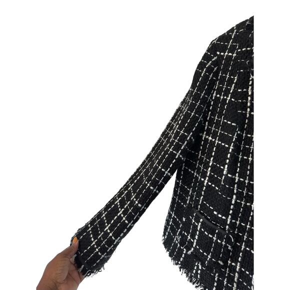 Vintage Blazer Women's Black White Tweed Twee Fringe Dressy Office Work Size 12 - Picture 7 of 13